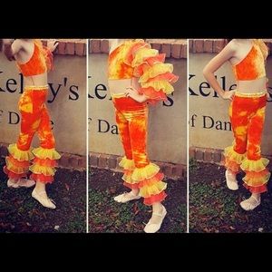 Art stone dance wear orange & yellow dance outfit
